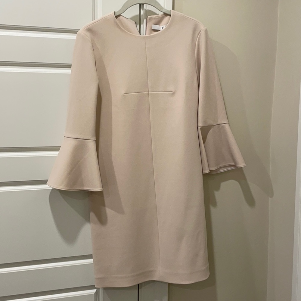 Tibi Tan Shift Dress with Bell Sleeves